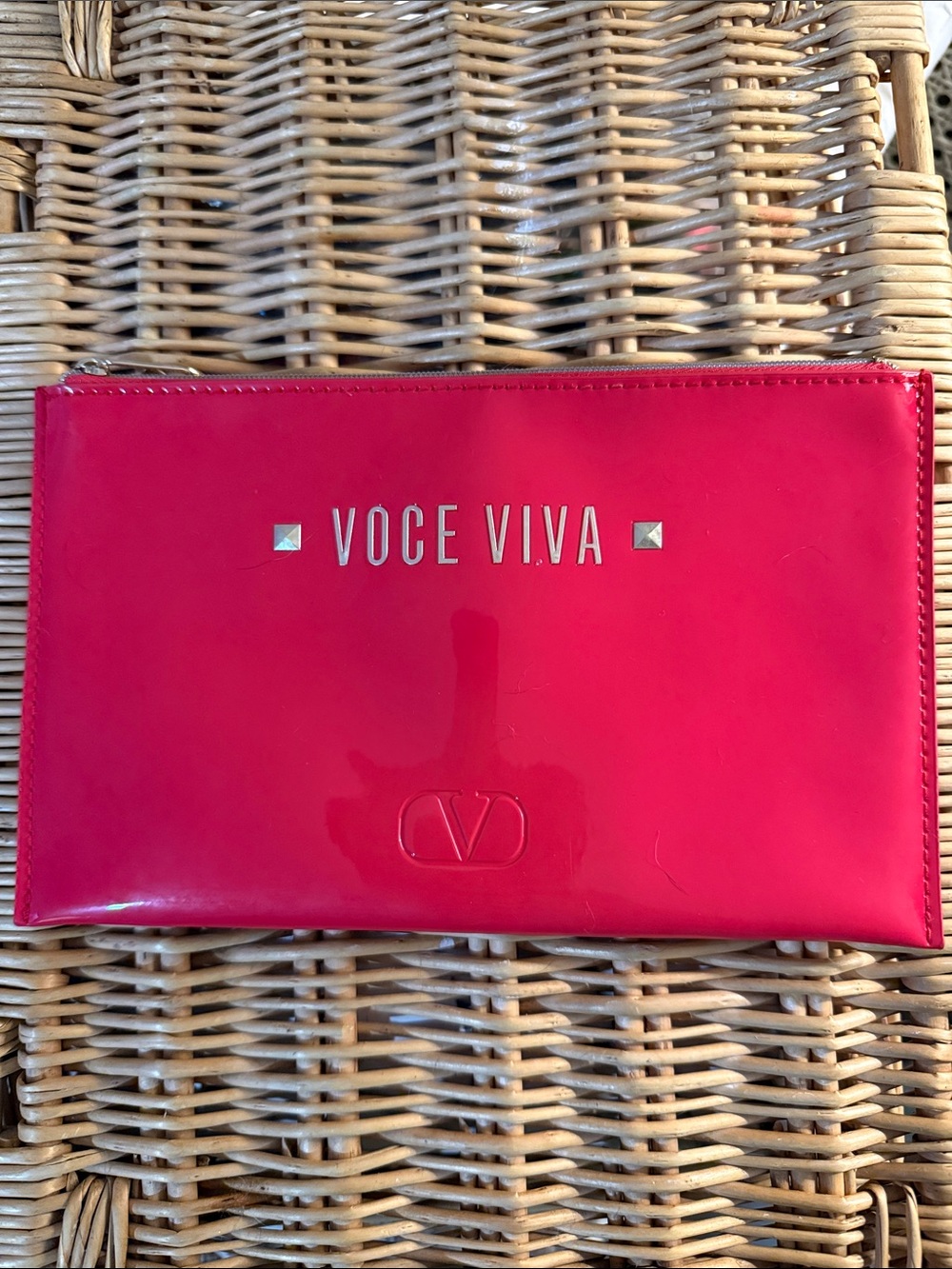 Valentino Glossy Fuchsia Patent Zip Pouch